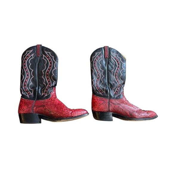 VTG J. Chisholm Western Cowboy Boots Red & Black Snakeskin Mens 9.5D USA 43535 - Picture 6 of 16